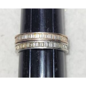 YGI 925 Sterling Silver Gold Vermeil CZ Eternity Stackable Rings Set Sz 8.25 8.5